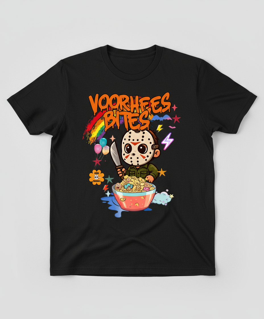 Voorhees Bites Funky Horror T-Shirt | Cute Jason Voorhees Cereal Tee